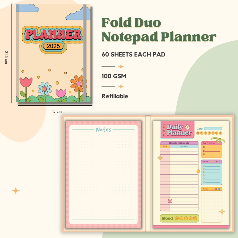 Notepad - Fold Duo Planner - Retro Pastel