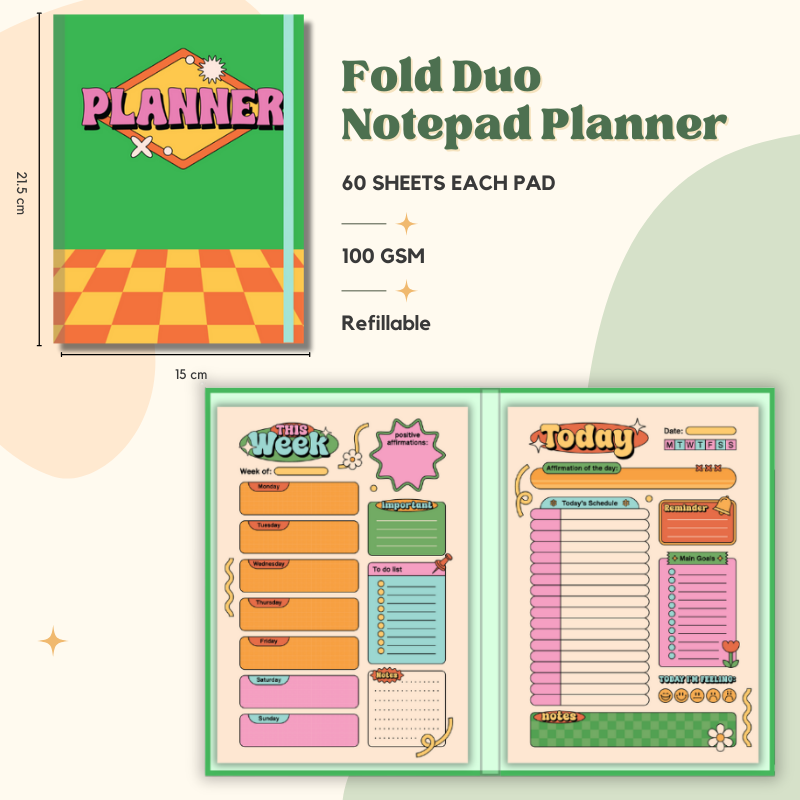 Notepad - Fold Duo Planner - Groovy Green Retro