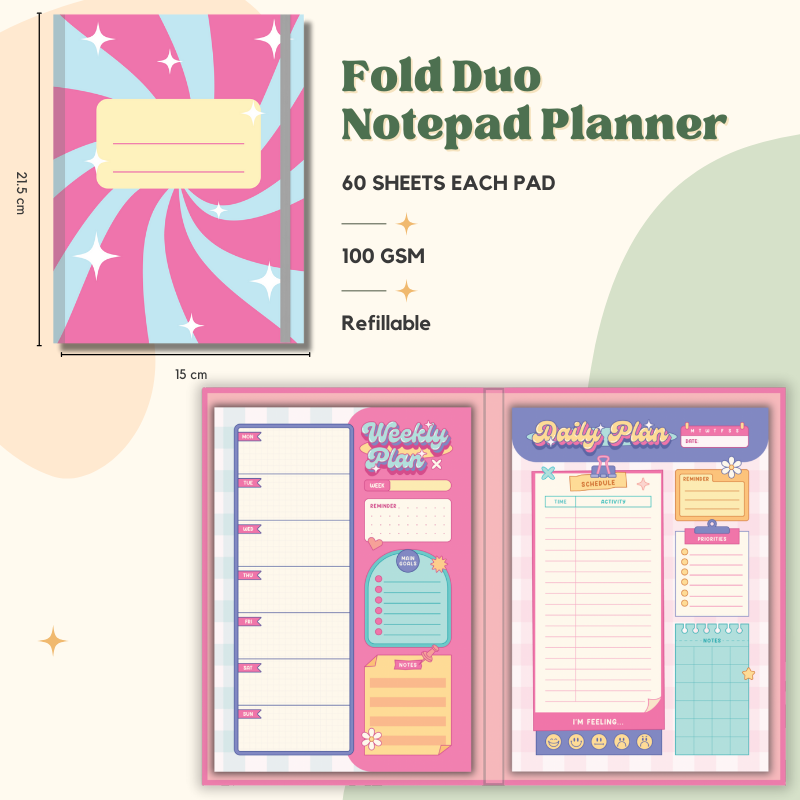 Notepad - Fold Duo Planner - Swirly Pink