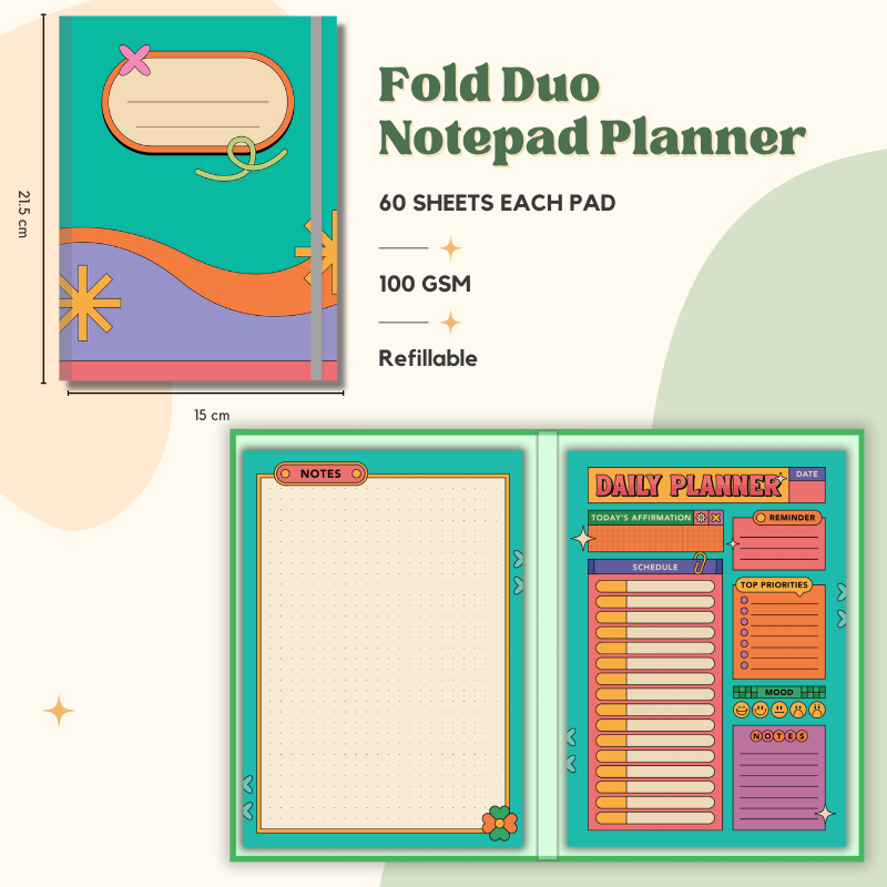 Notepad - Fold Duo Planner - Retro Waves