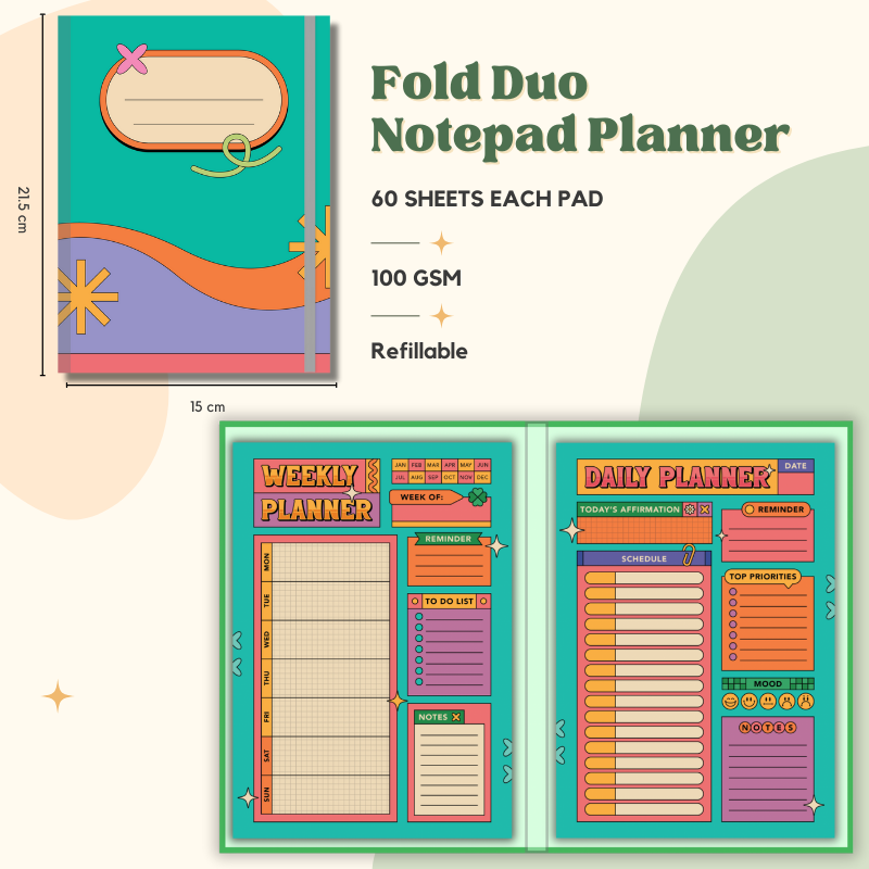 Notepad - Fold Duo Planner - Retro Waves
