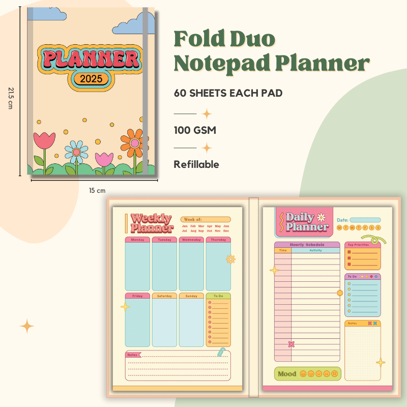 Notepad - Fold Duo Planner - Retro Pastel