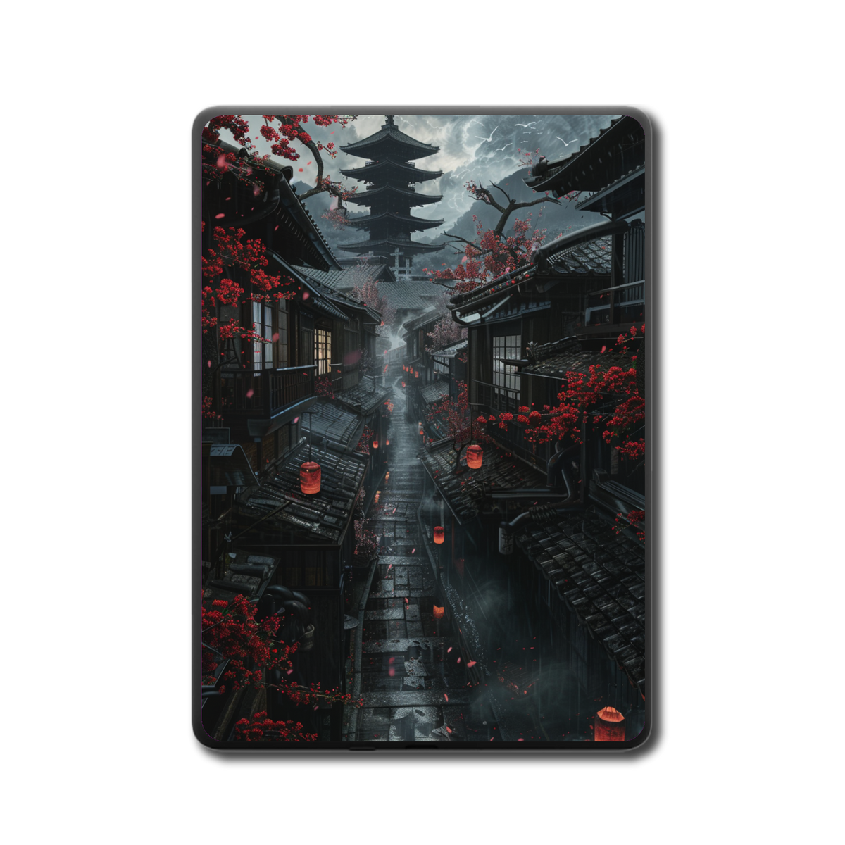 Kyoto Obsidian Bloom e-reader skin back mockup