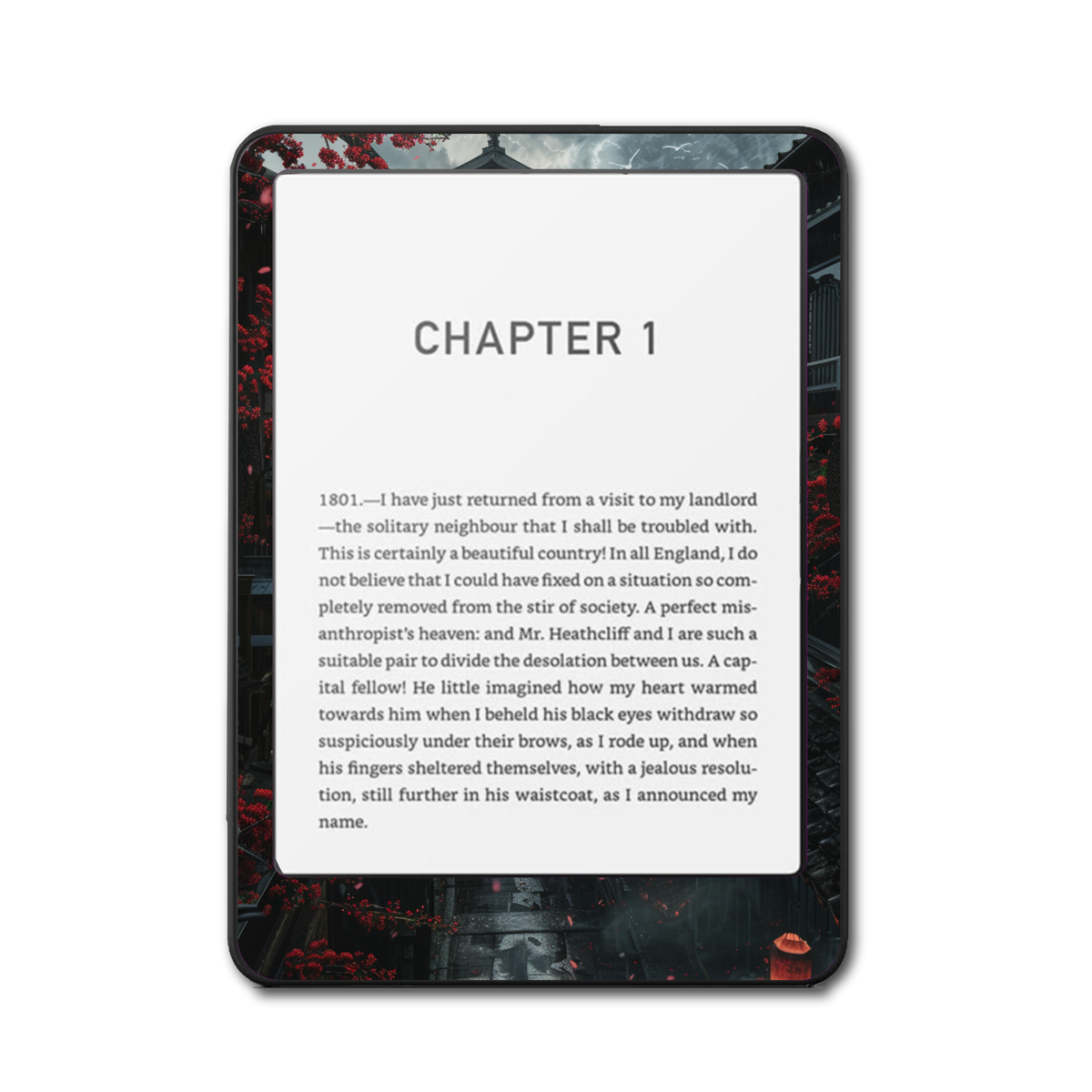 Kyoto Obsidian Bloom e-reader skin front mockup