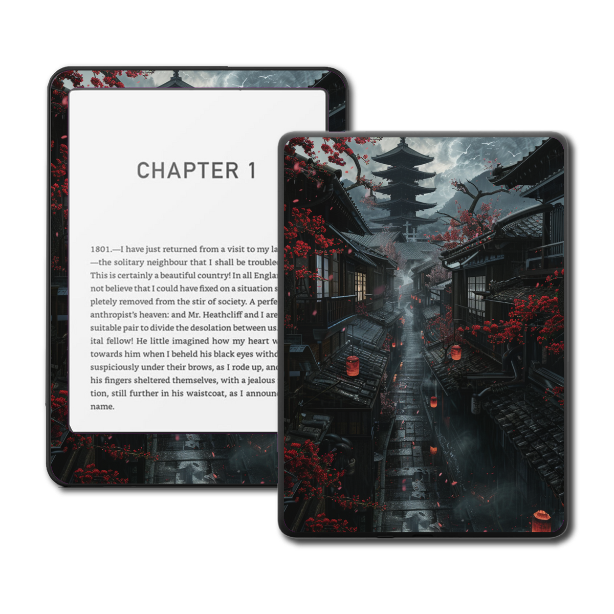 Kyoto Obsidian Bloom Kindle Kobo and ColorSoft e-reader skin