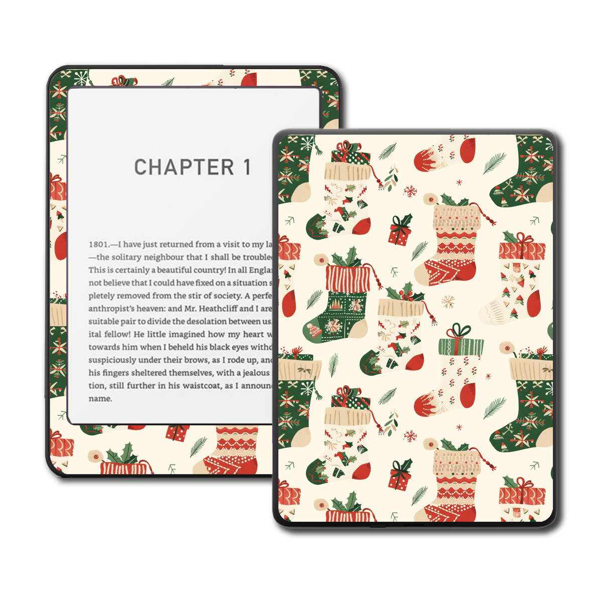 Stocking Charm Kindle, Kobo and ColorSoft e-reader skin mockup