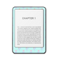 Front view of Kindle e-reader wearing Aqua Sprigs teal botanical skin