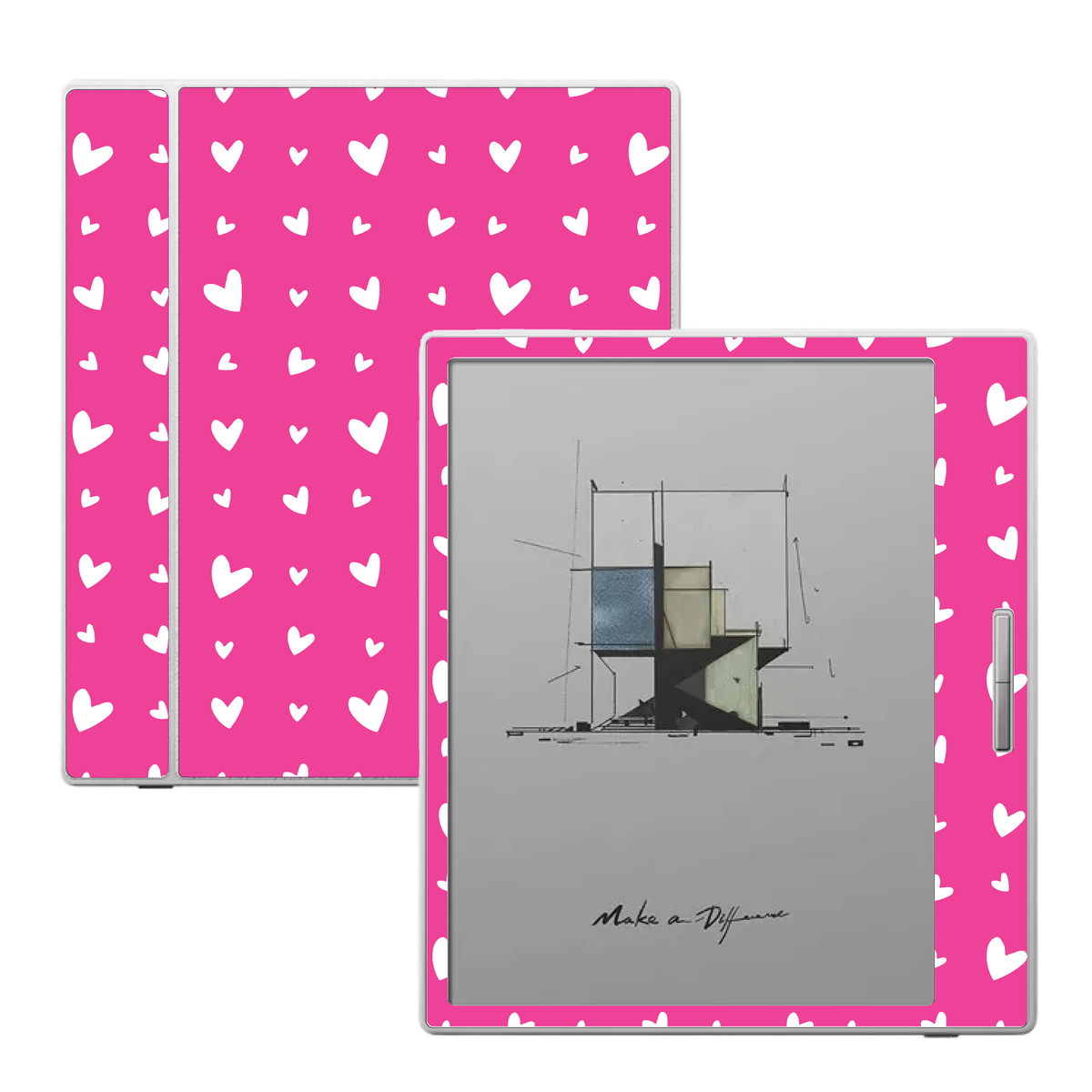Blush Hearts pink heart pattern vinyl skin on a Boox e-reader