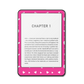 Front view of Blush Hearts pink vinyl skin on a Kindle e-reader