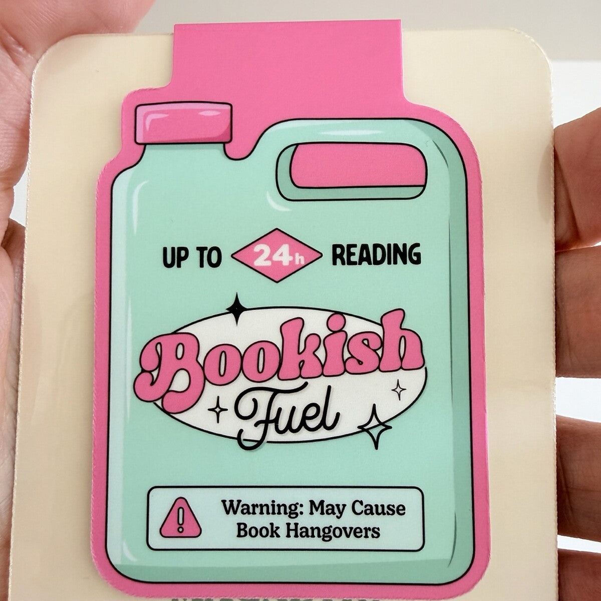 Bookish Fuel magnetic bookmark displayed on TinkerLass packaging