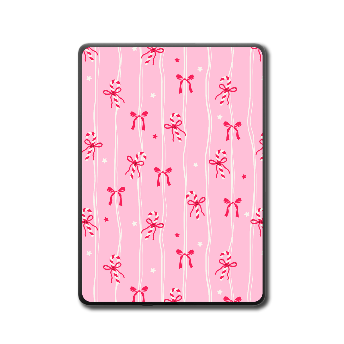 Back view of Cozy Noel decal skin applied to Kindle device