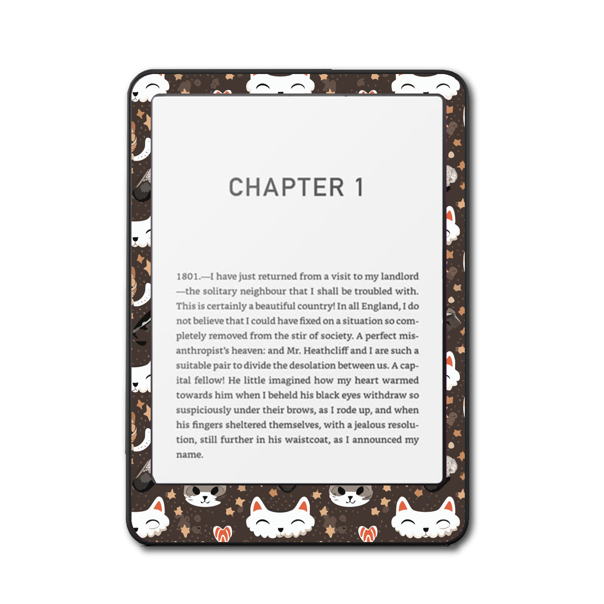 Meowchi Nights cat-themed Kindle skin - front view