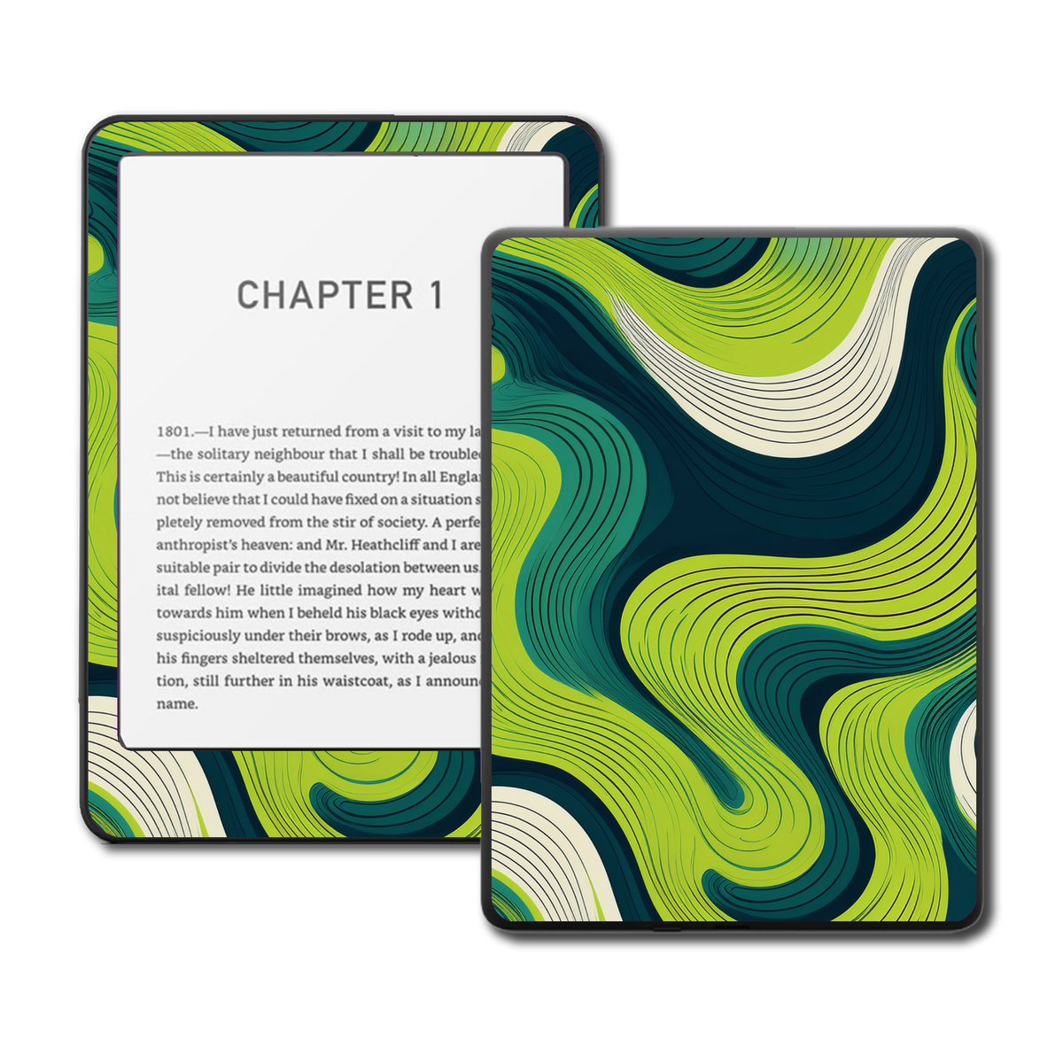 Cyber Lime Flow Kindle Kobo skin main mockup