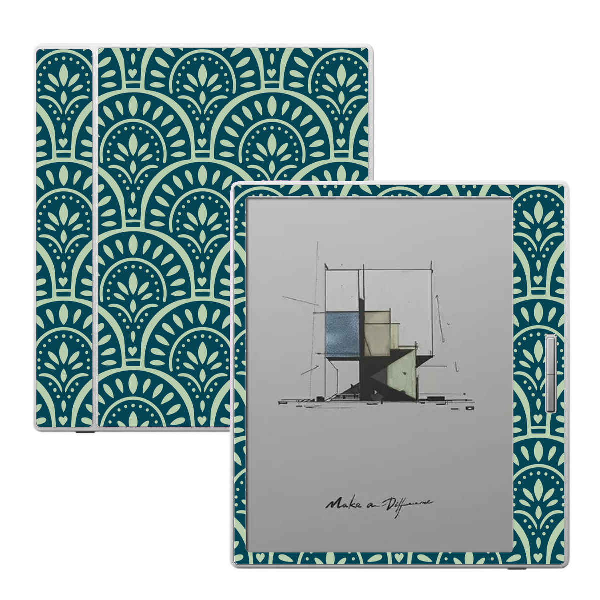 Emerald Fan green illustrated skin for Boox Go Color 7 and Boox Palma e-readers