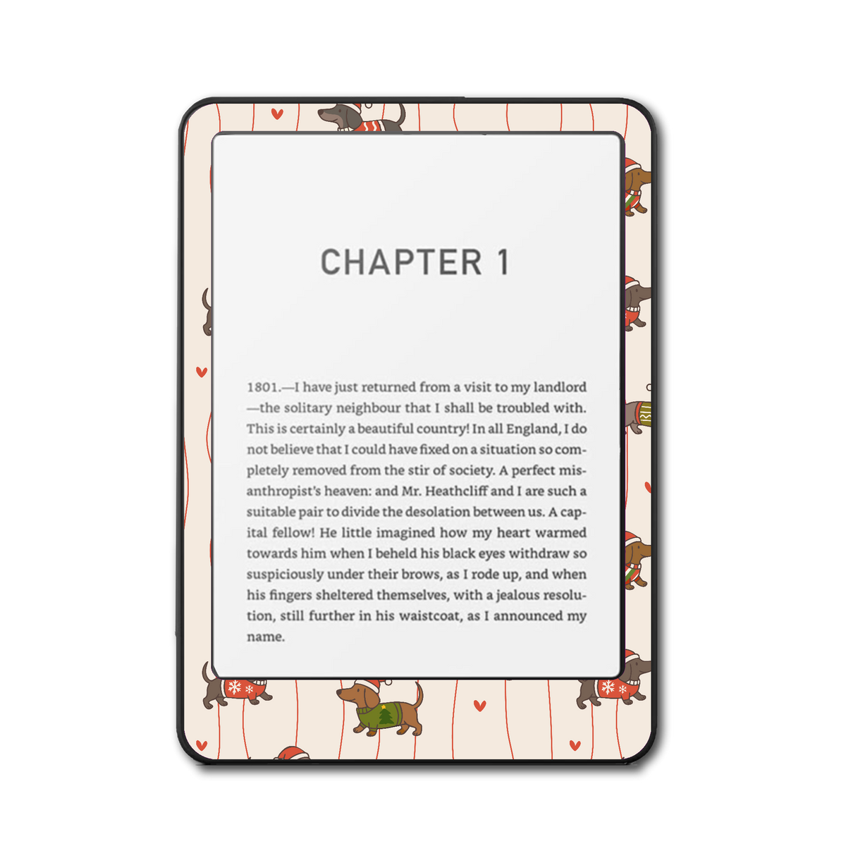 Front view of Festive Trinkets Kindle skin sticker with festive ornament motifs