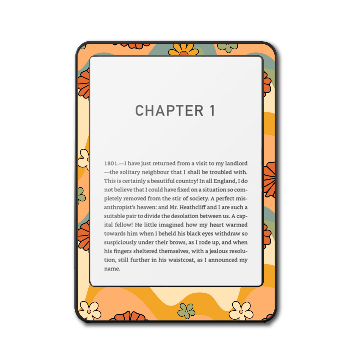 Front view of Groovy Garden skin applied to a Kindle e-reader