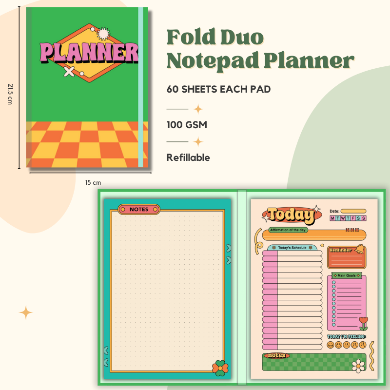 Notepad - Fold Duo Planner - Groovy Green Retro
