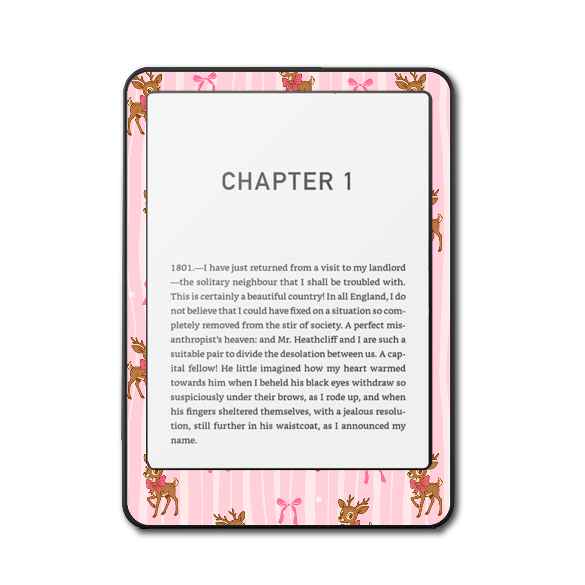 Front view of Holly Cheer green and red holly skin on Kindle device