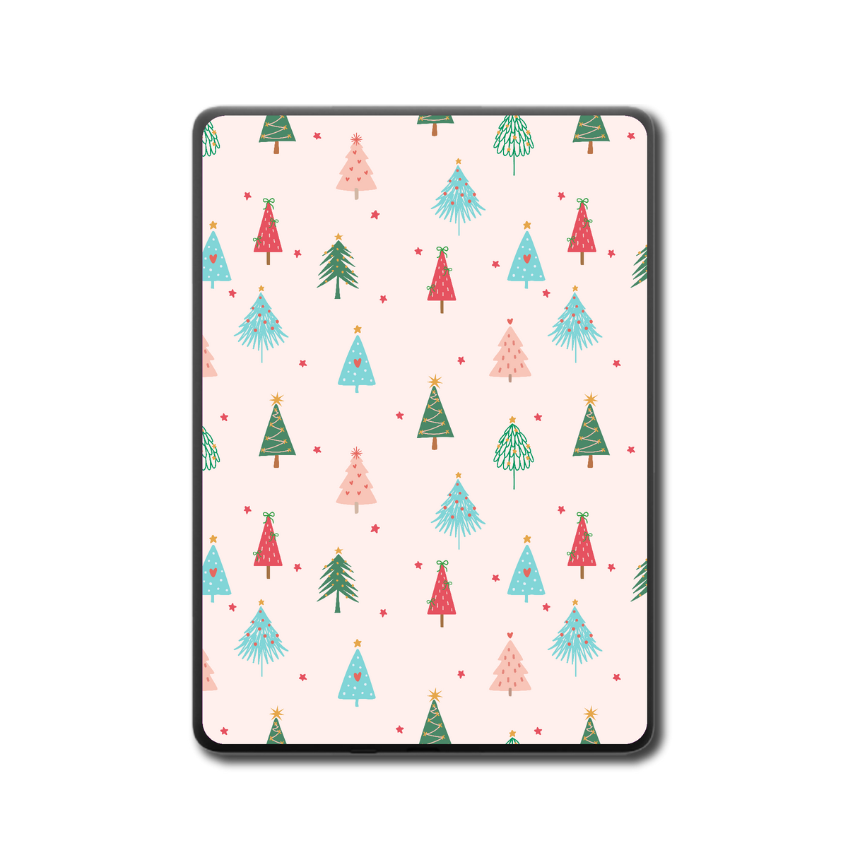 Back view of Merry Ribbon vinyl skin fitted to a Kindle e-reader