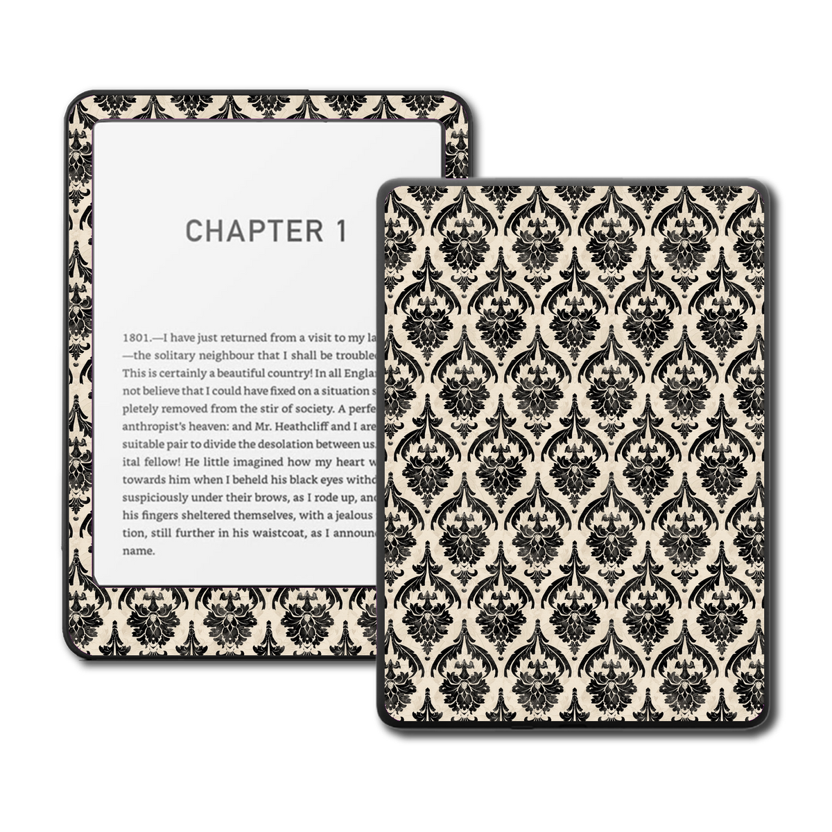 Noir Damask Kindle, Kobo and ColorSoft e-reader skin - main view