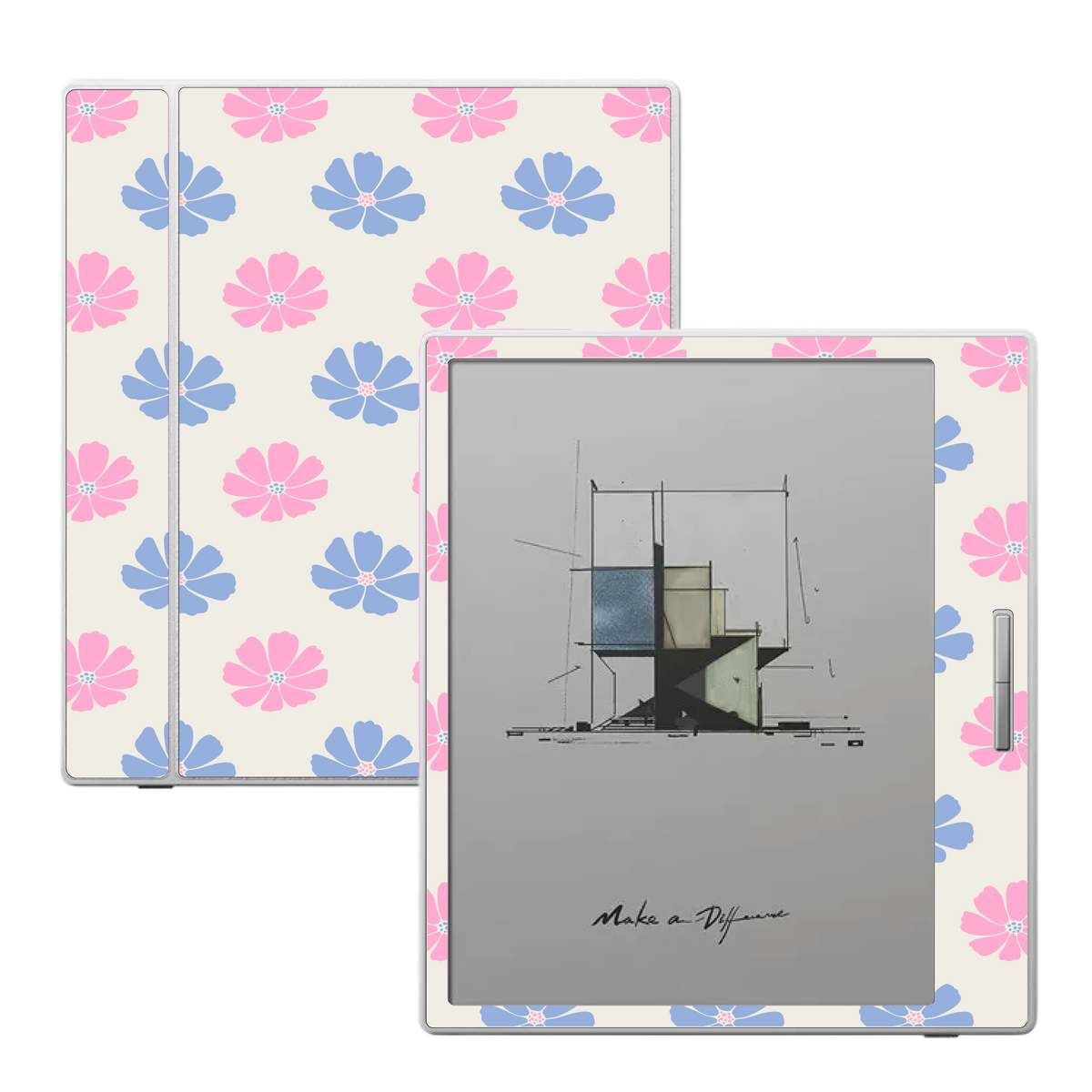 Pastel Petals pink and blue floral skin for Boox Go Color 7 and Boox Palma e-readers