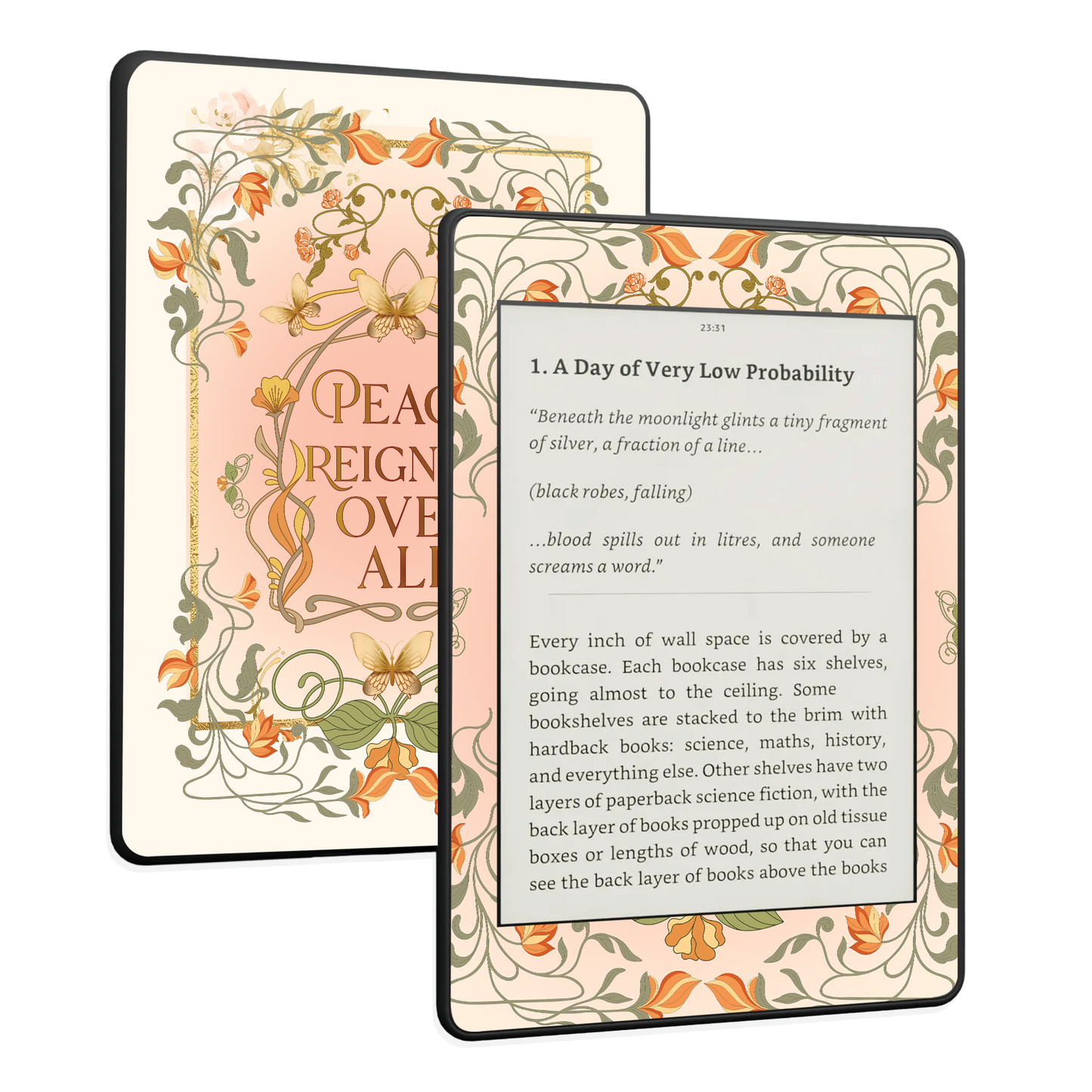 Peace Reigned Over All Kindle Skin | Art Nouveau Floral Sticker