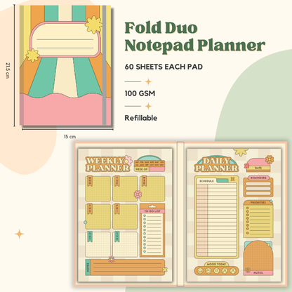 Notepad - Fold Duo Planner - Retro Colorful