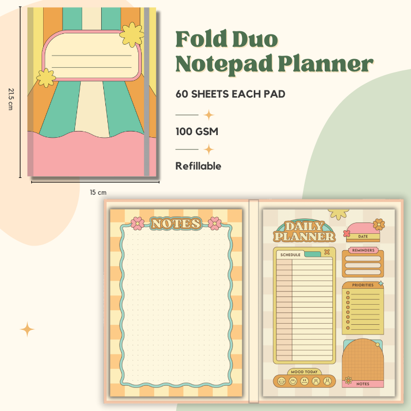Notepad - Fold Duo Planner - Retro Colorful