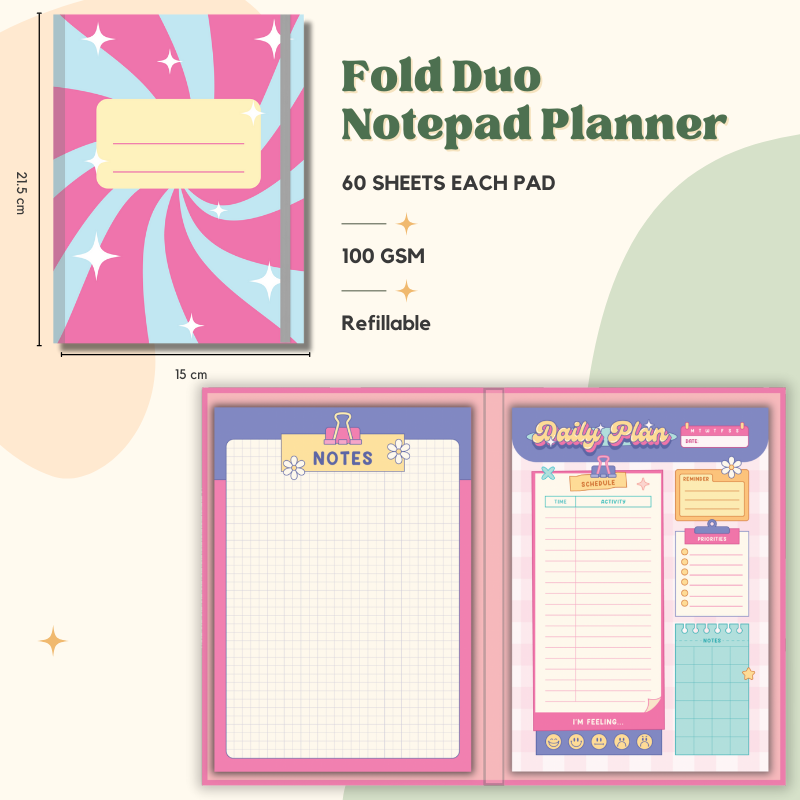 Notepad - Fold Duo Planner - Swirly Pink